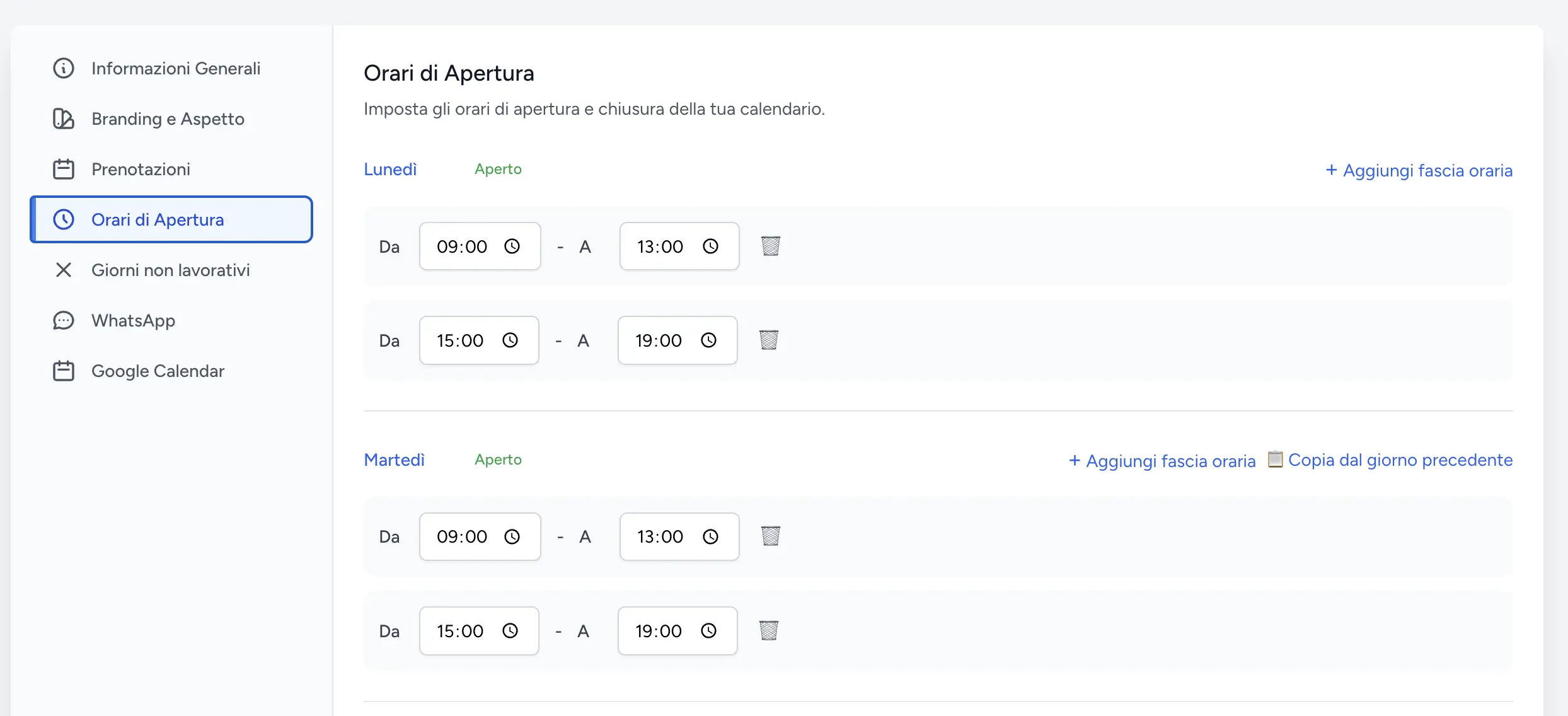 Configurazione calendario studio dentistico